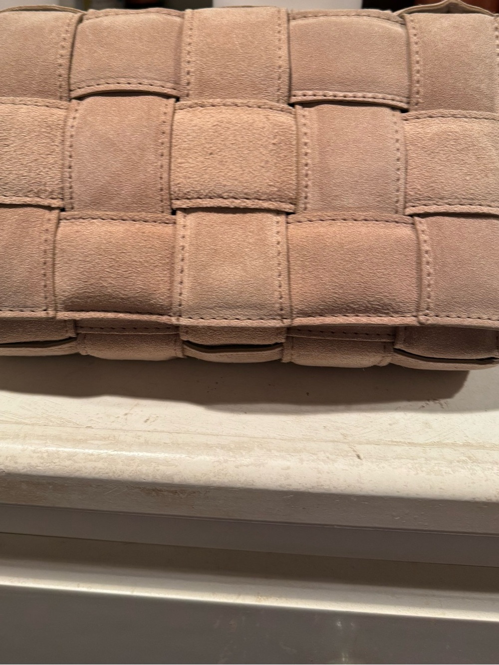 Woven Suede Clutch in Beige - Women's Wristlet